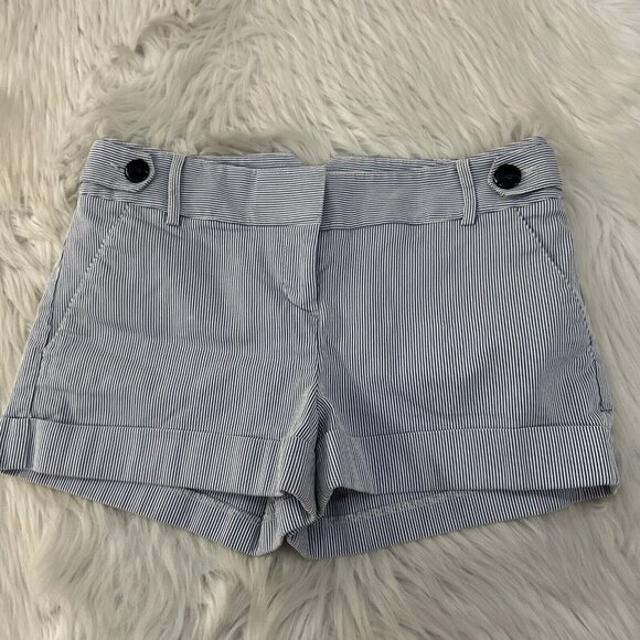 Express womens blue white stripe sailor shorts 2 deco button classy - Picture 1 of 14